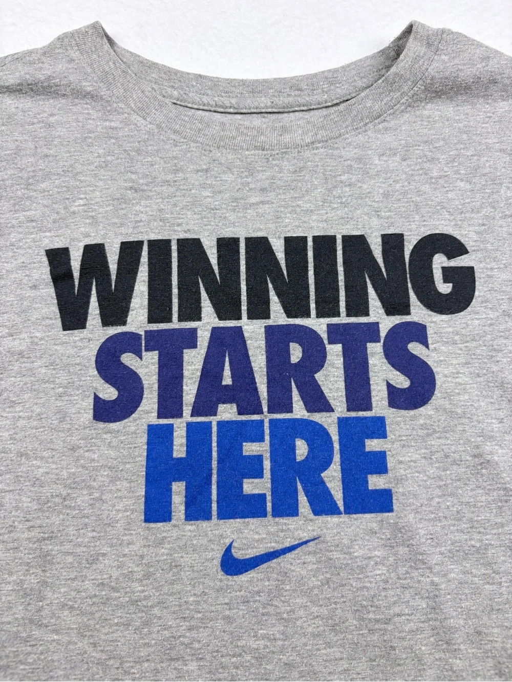 Nike | Grey Tee with Blue Graphic 'Winning Starts Here' youth‎ XL